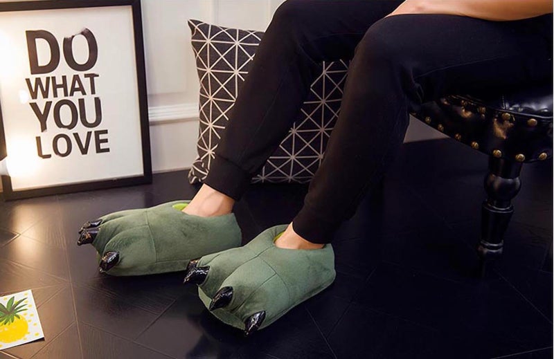 acdiac Unisex Soft Monster Claw Slippers Fun Dino Slippers Animal Paw Shoes For Men Women Boy Girl With Home Halloween Party Cosply Costume Footwear (L, Green) - Image 2